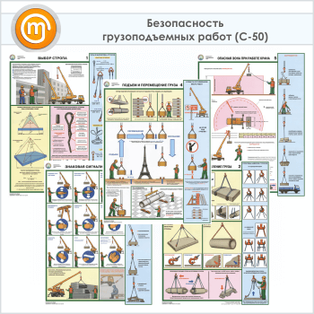 Плакаты «Безопасность грузоподъемных работ» (С-50, ламинированная бумага, А2, 5 листов)