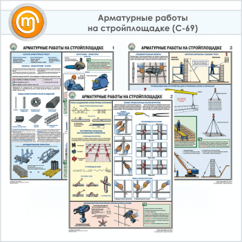 Плакаты «Арматурные работы на стройплощадке» (С-69, ламинированная бумага, А2, 3 листа)